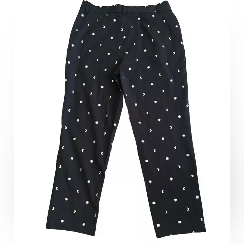 MODCLOTH Pants Career Zip Front Elastic Stars Moons Black Silver Women’s 10